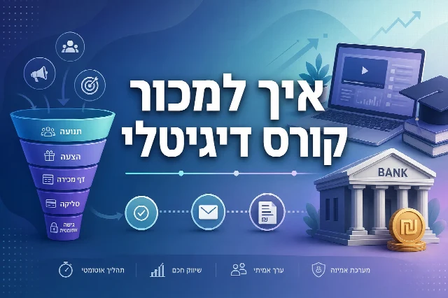 איך למכור קורס דיגיטלי: מהשיווק ועד הכסף בבנק (2026)