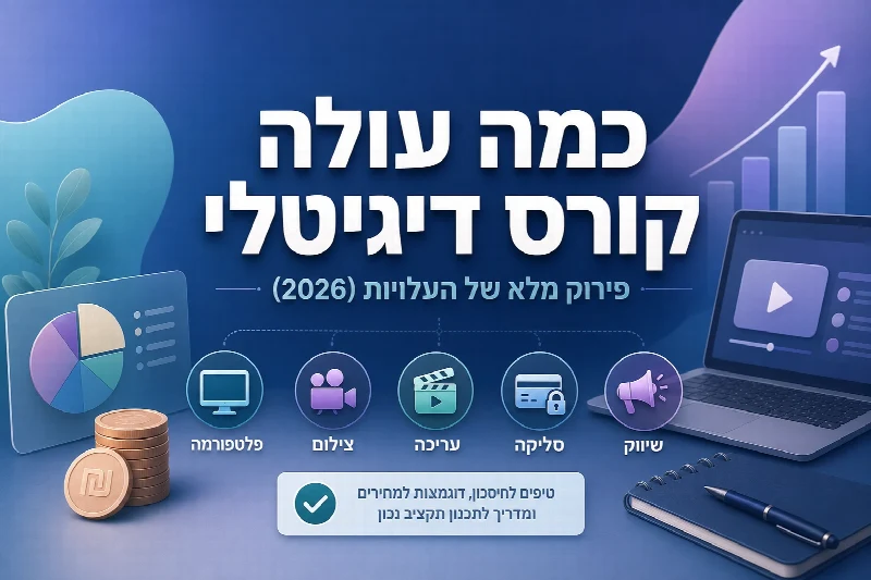 פירוק עלויות של בניית קורס דיגיטלי — פלטפורמה, צילום, עריכה ושיווק